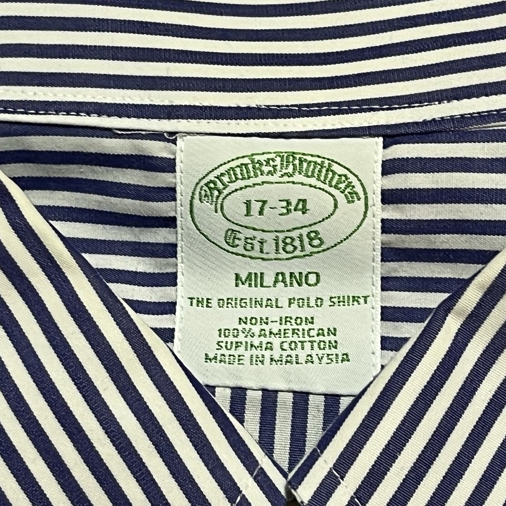 Brooks Brothers Shirt Men 17 34 Blue White Plaid Check Milano Button Down Oxford - Picture 4 of 10